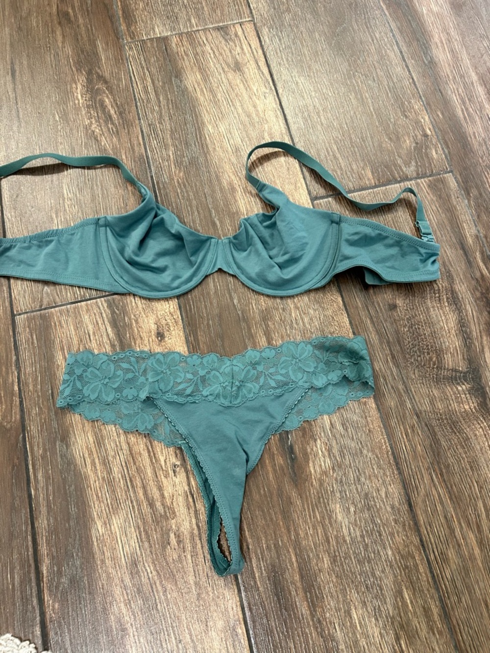 Auden Teal Lace Trim Underwire Bra & Thong Set! 38C top L bottom